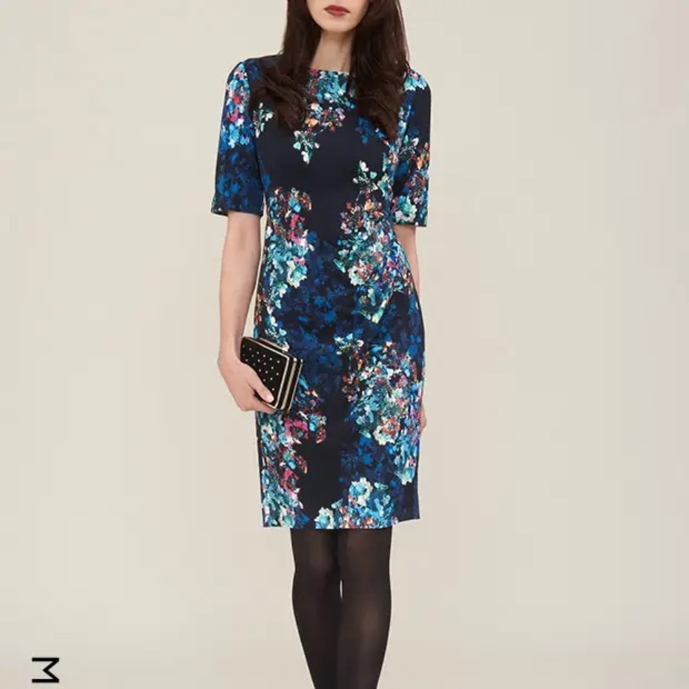 L.K. Bennett Blue Floral Print Knee-Length Marli Dress size 4 - Picture 2 of 9